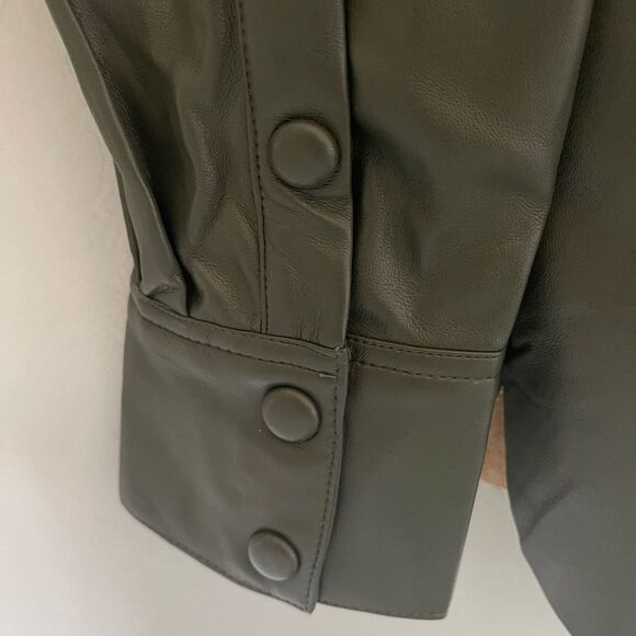 Lulus Vegan Leather Button-Up Oversized Shacket Army Green, XS - Picture 6 of 6